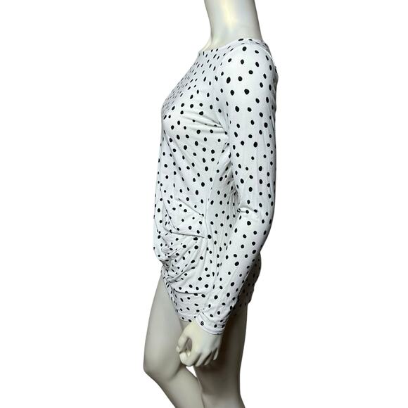 A Pea in the Pod White Black Polka Dot Maternity Top Side Ruched Blouse Size SP - Picture 3 of 9